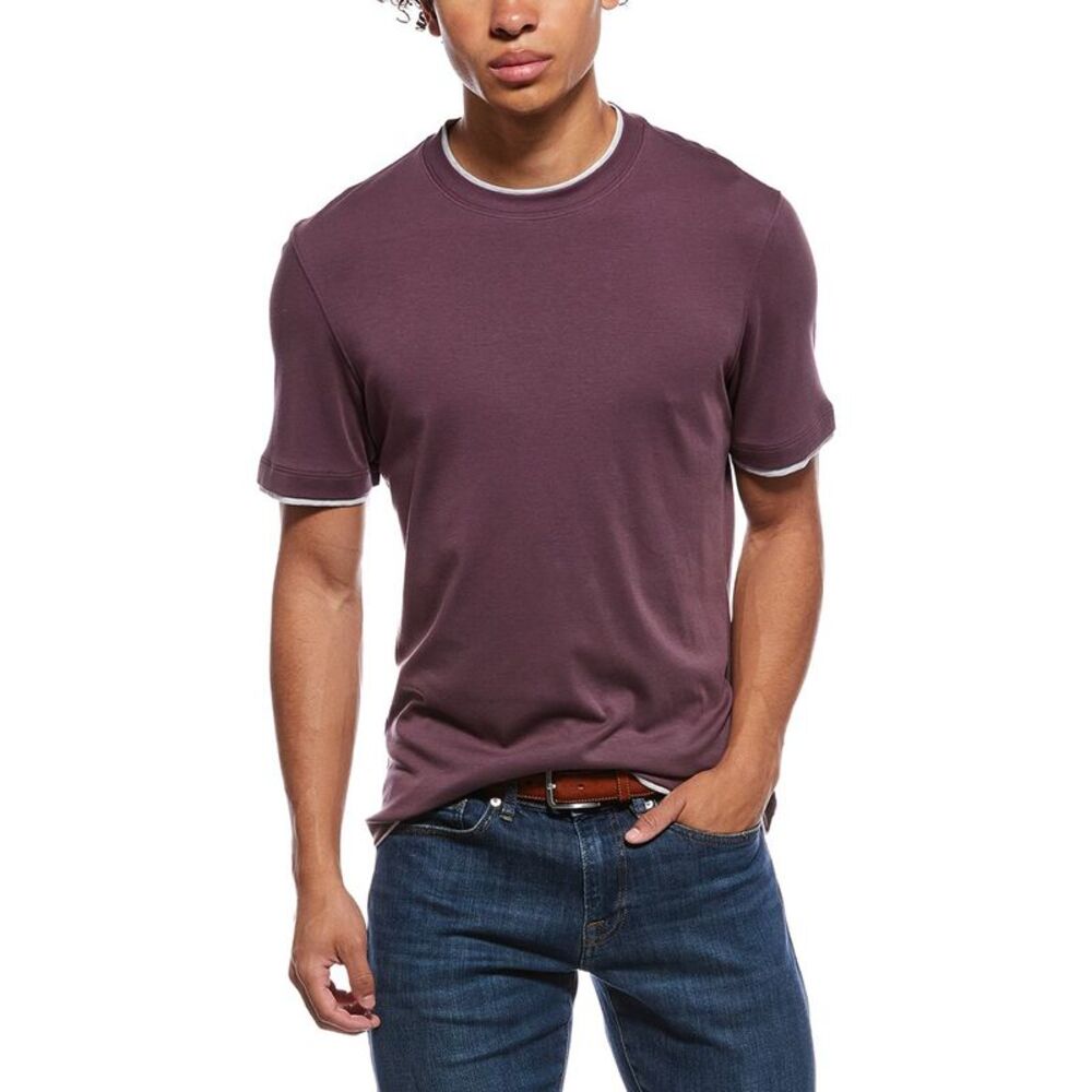 Brunello Cucinelli Mens Silk-Blend T-Shirt, Purple